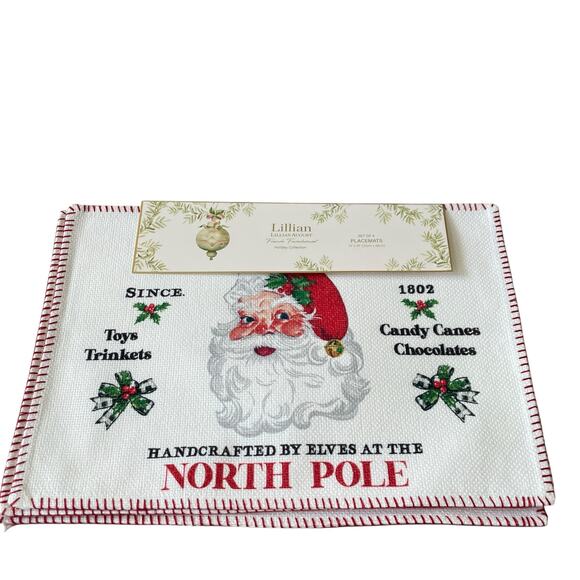 Lillian August Christmas SANTA CLAUS Placemat Set of 4 Holiday Decor 13x19 New - Picture 2 of 15